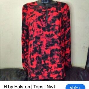 H by Halston Abstract Red and Black Blouse